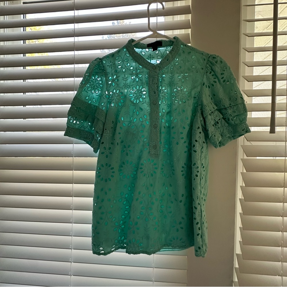Elegant Turquoise Eyelet J Crew Blouse